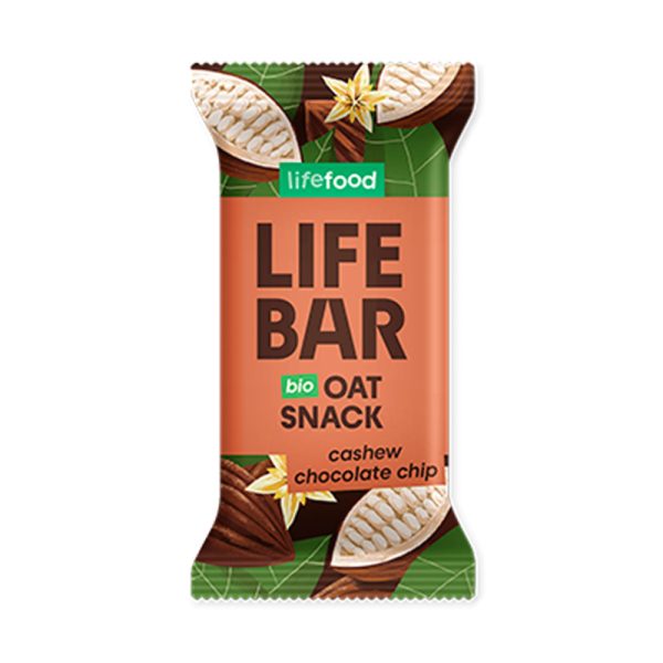 Snack biologico LIFEBAR con avena, anacardi e gocce di cioccolato